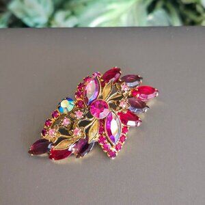 Vintage Red, Purple, Pink, Fuchsia and AB Rhinestone Brooch